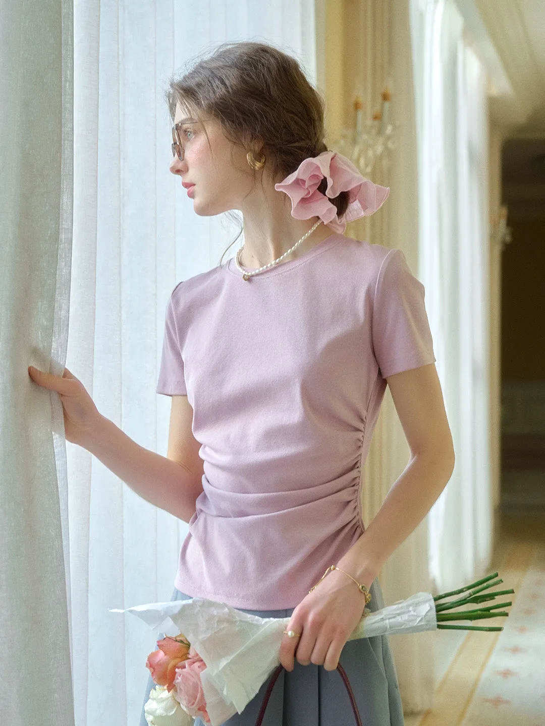 Stella Round Neck Cotton T-shirt - Gray