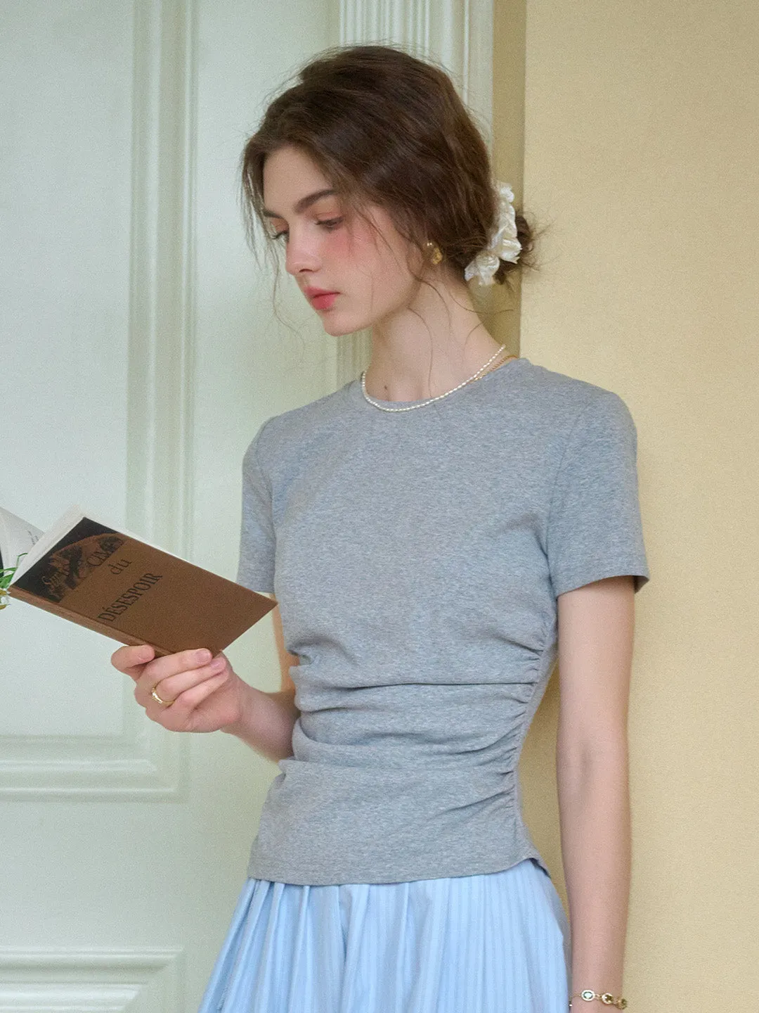 Stella Round Neck Cotton T-shirt - Gray