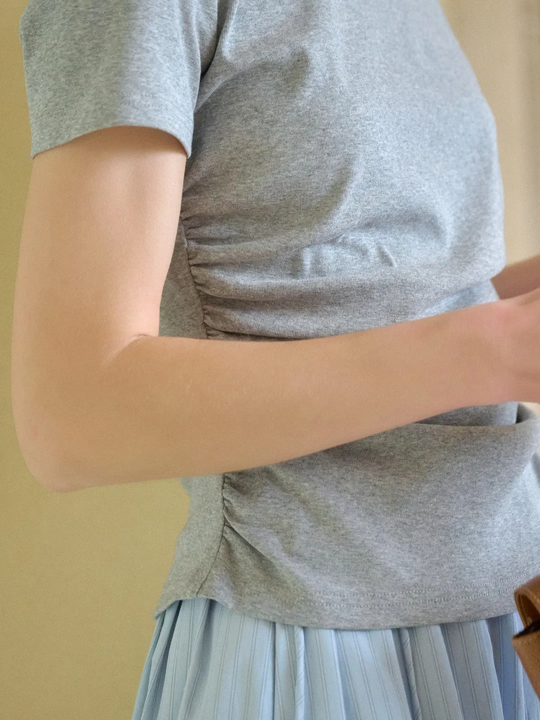 Stella Round Neck Cotton T-shirt - Gray