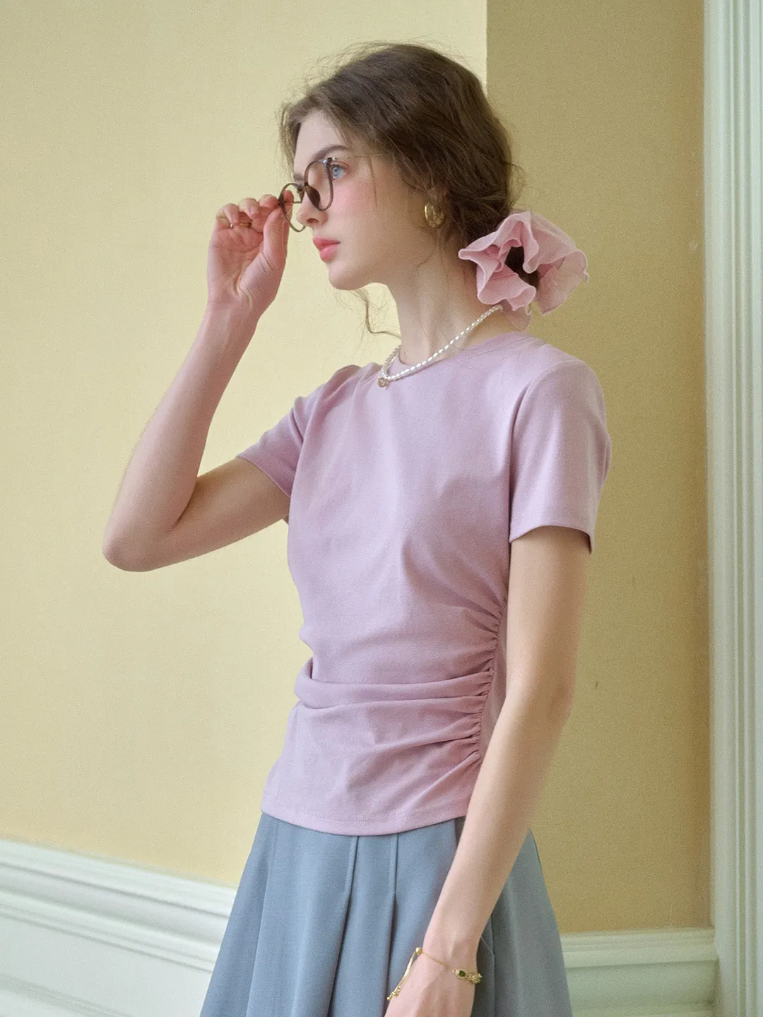 Stella Round Neck Cotton T-shirt - Gray