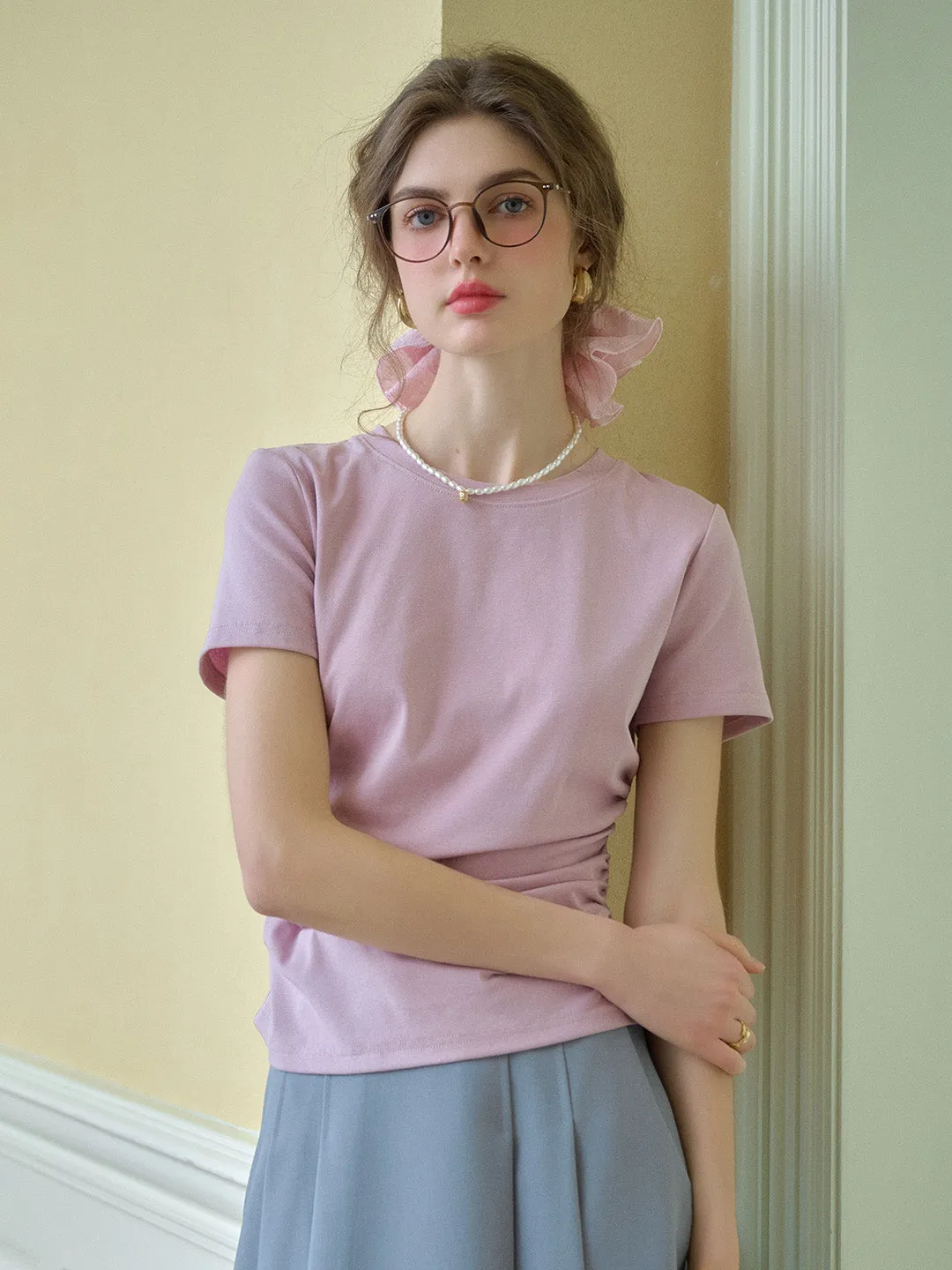 Stella Round Neck Cotton T-shirt - Gray