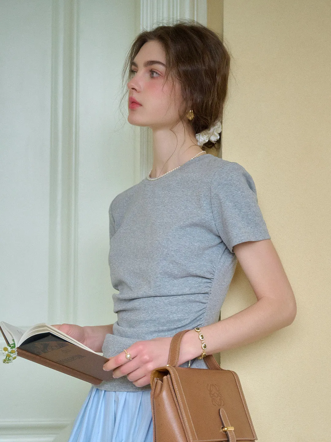 Stella Round Neck Cotton T-shirt - Gray