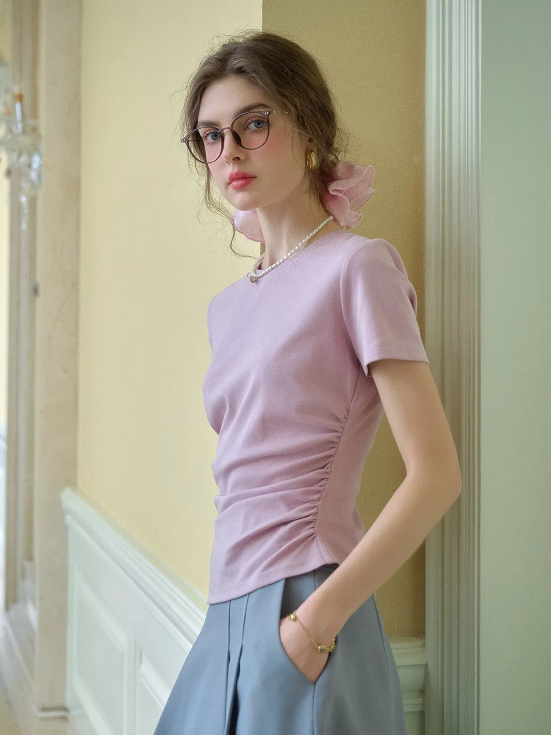 Stella Round Neck Cotton T-shirt - Gray
