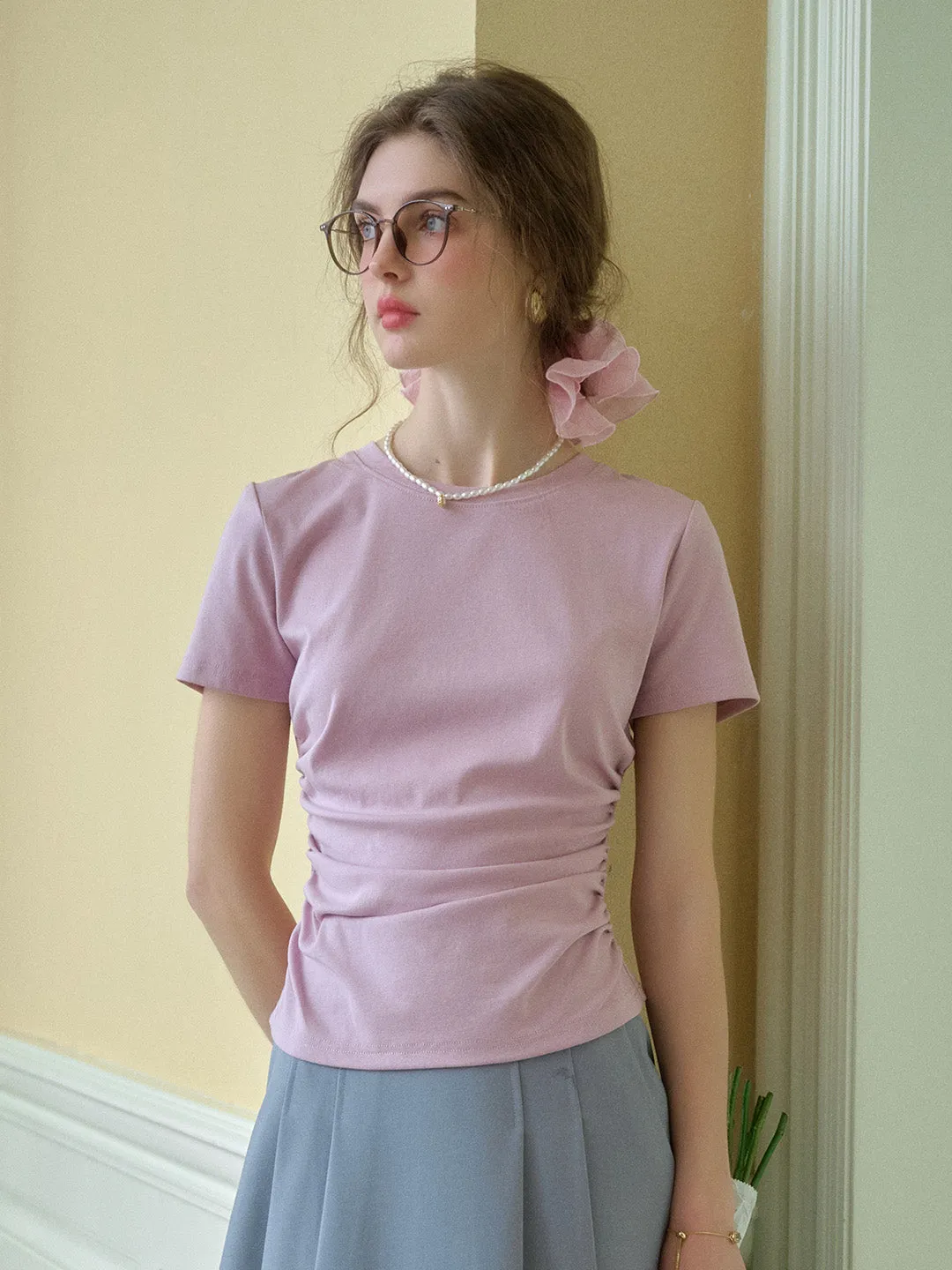 Stella Round Neck Cotton T-shirt - Gray