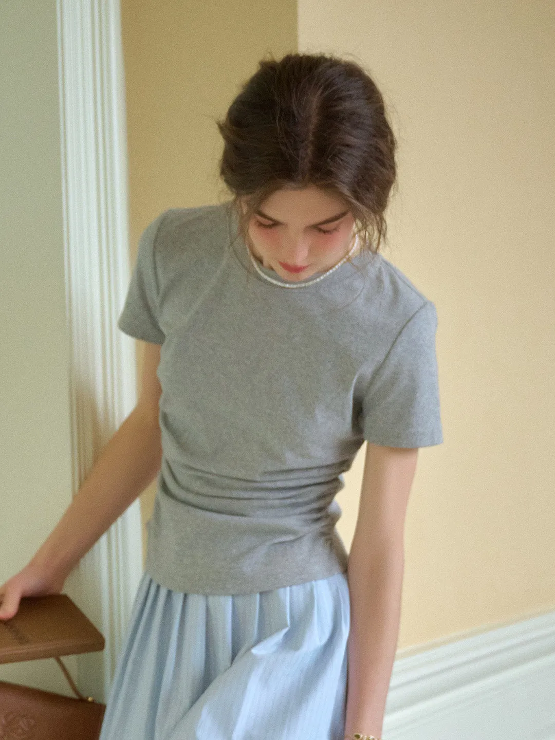 Stella Round Neck Cotton T-shirt - Gray