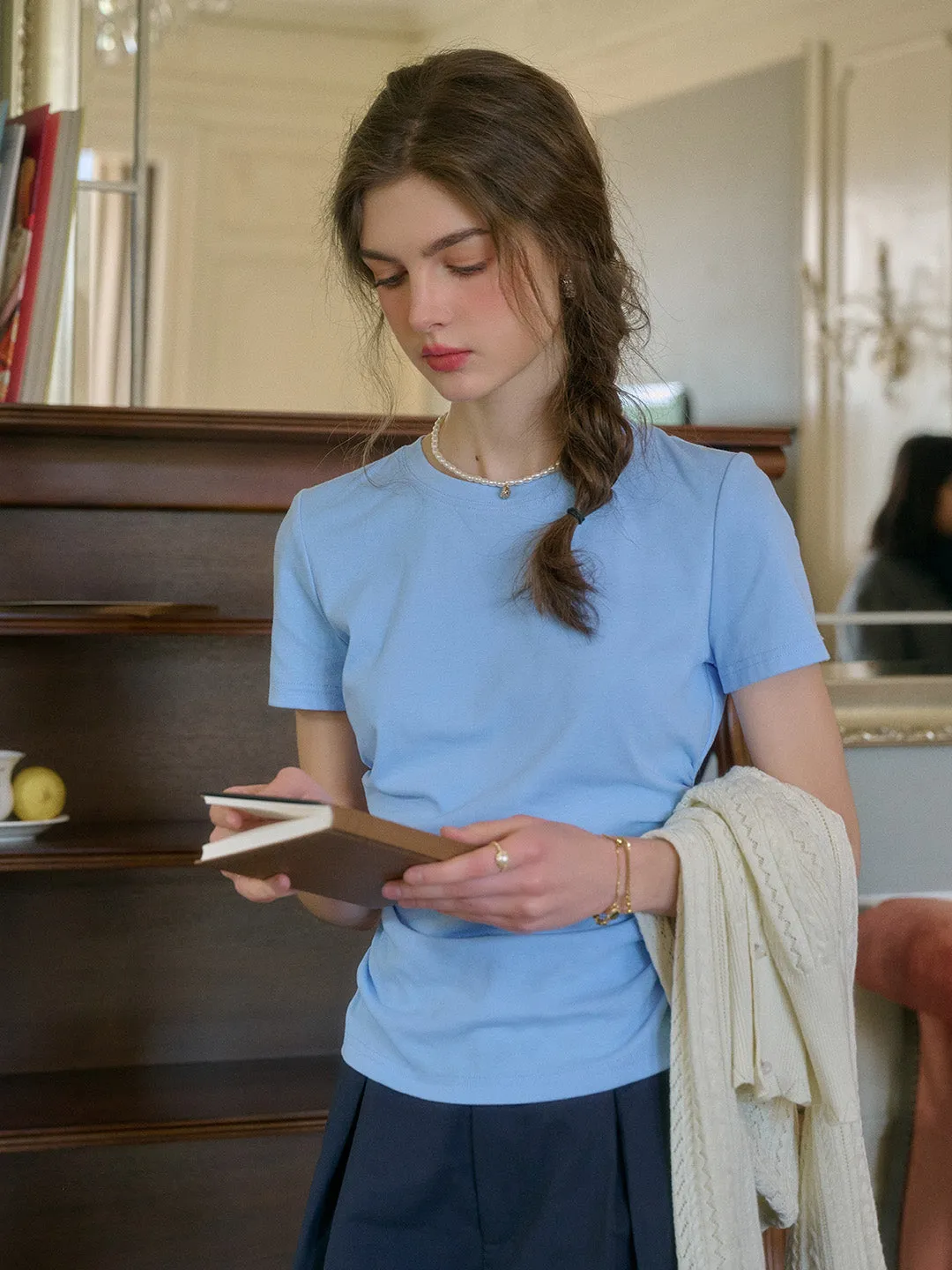 Stella Round Neck Cotton T-shirt - Gray