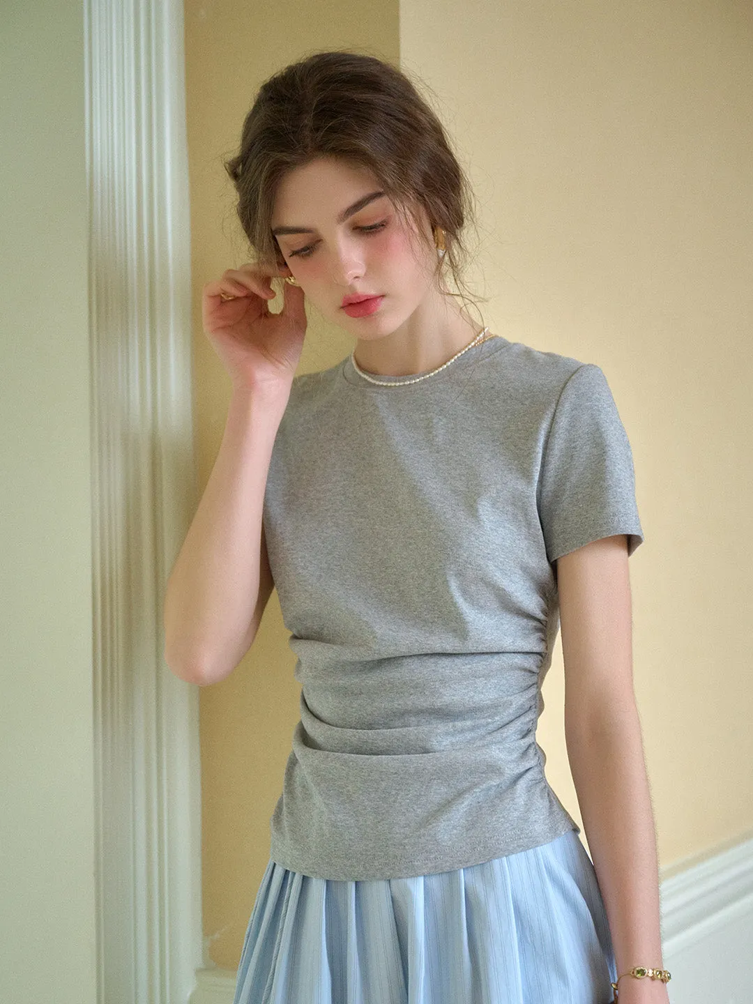Stella Round Neck Cotton T-shirt - Gray
