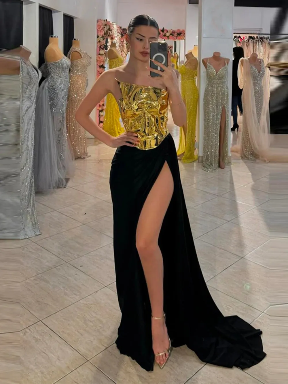 Strapless Sleeveless High Split Maxi Set KLYF1248