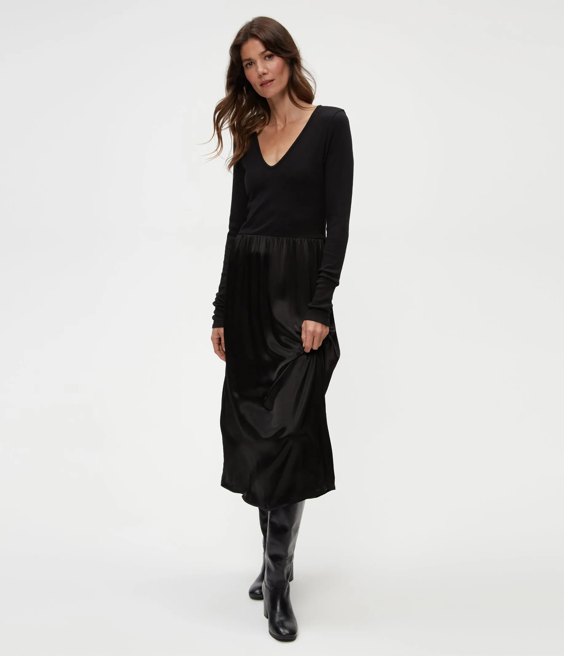 Sutton Mixed Fabric Satin Dress