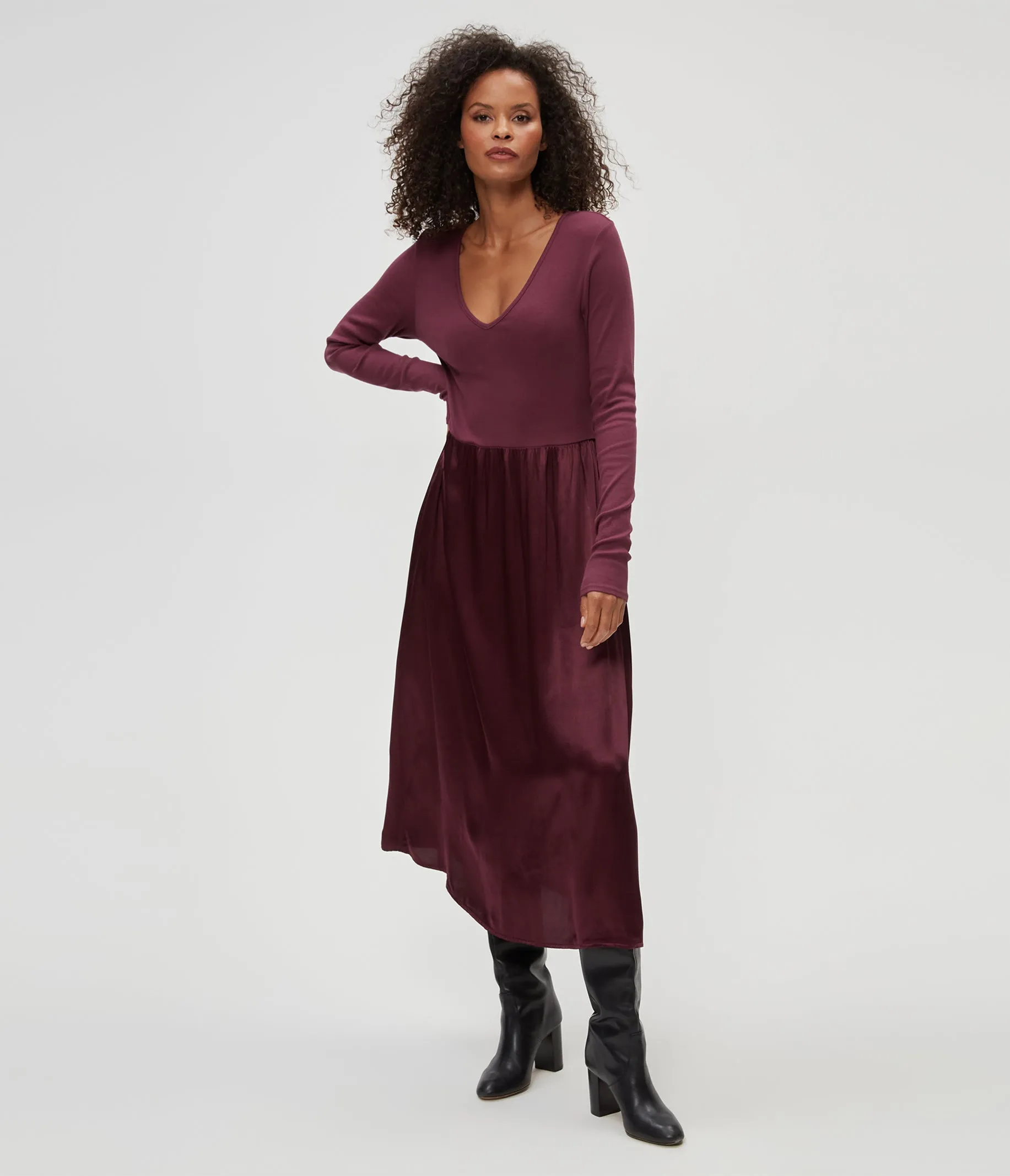 Sutton Mixed Fabric Satin Dress