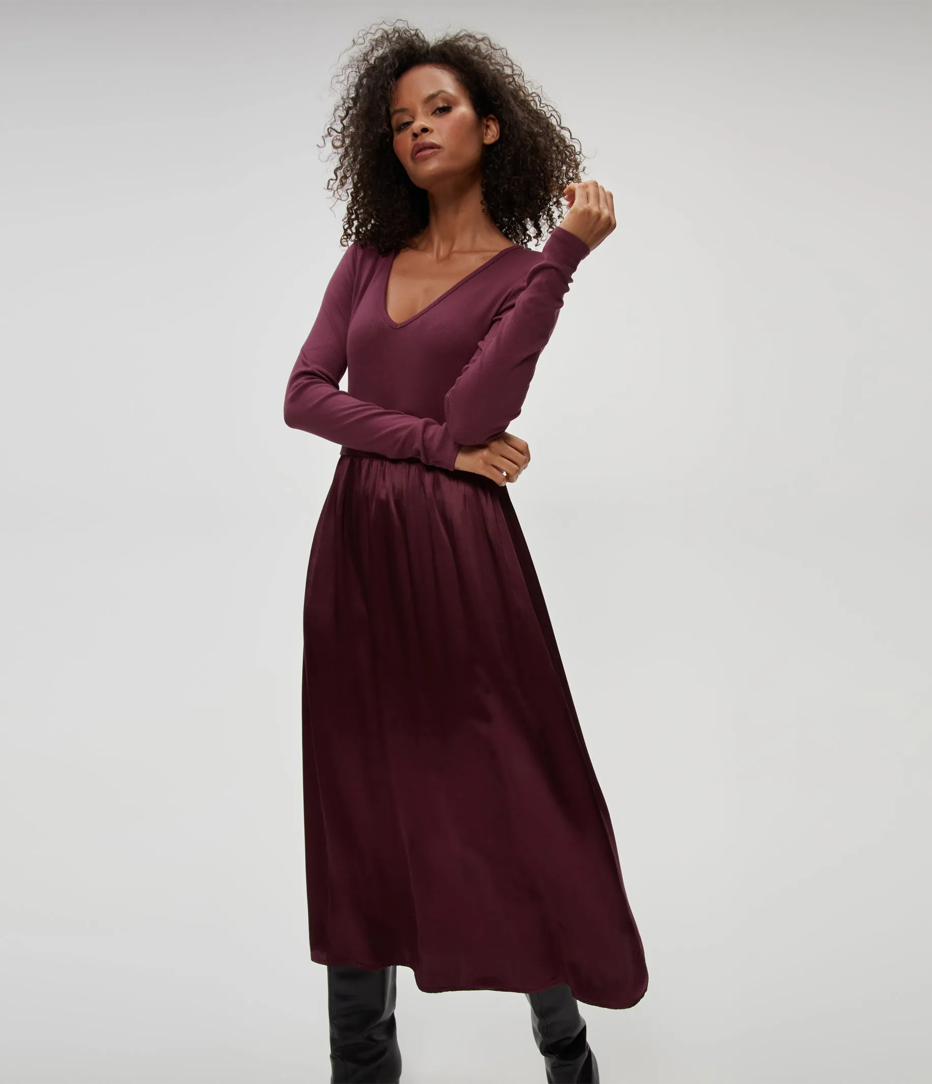 Sutton Mixed Fabric Satin Dress