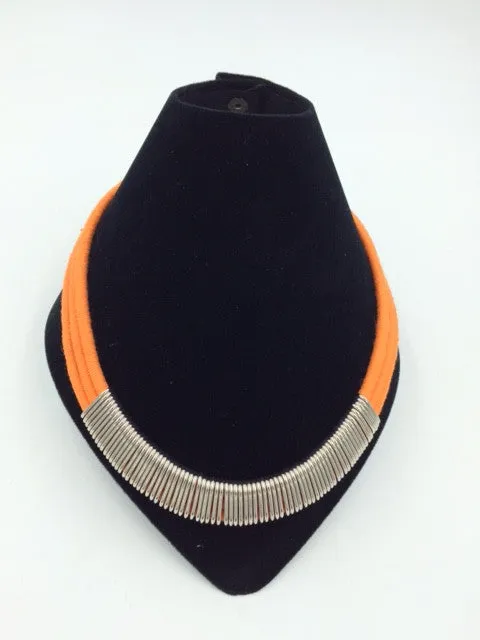 Suzie Blue Orange Cotton Wrap & Metal Necklace