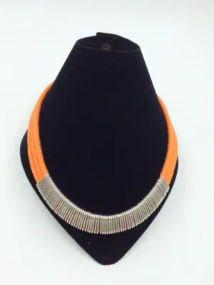 Suzie Blue Orange Cotton Wrap & Metal Necklace