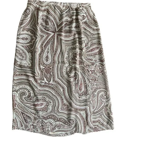 Talbots Silk Red/Tan Paisley vintage maxi Skirt‎ size 10