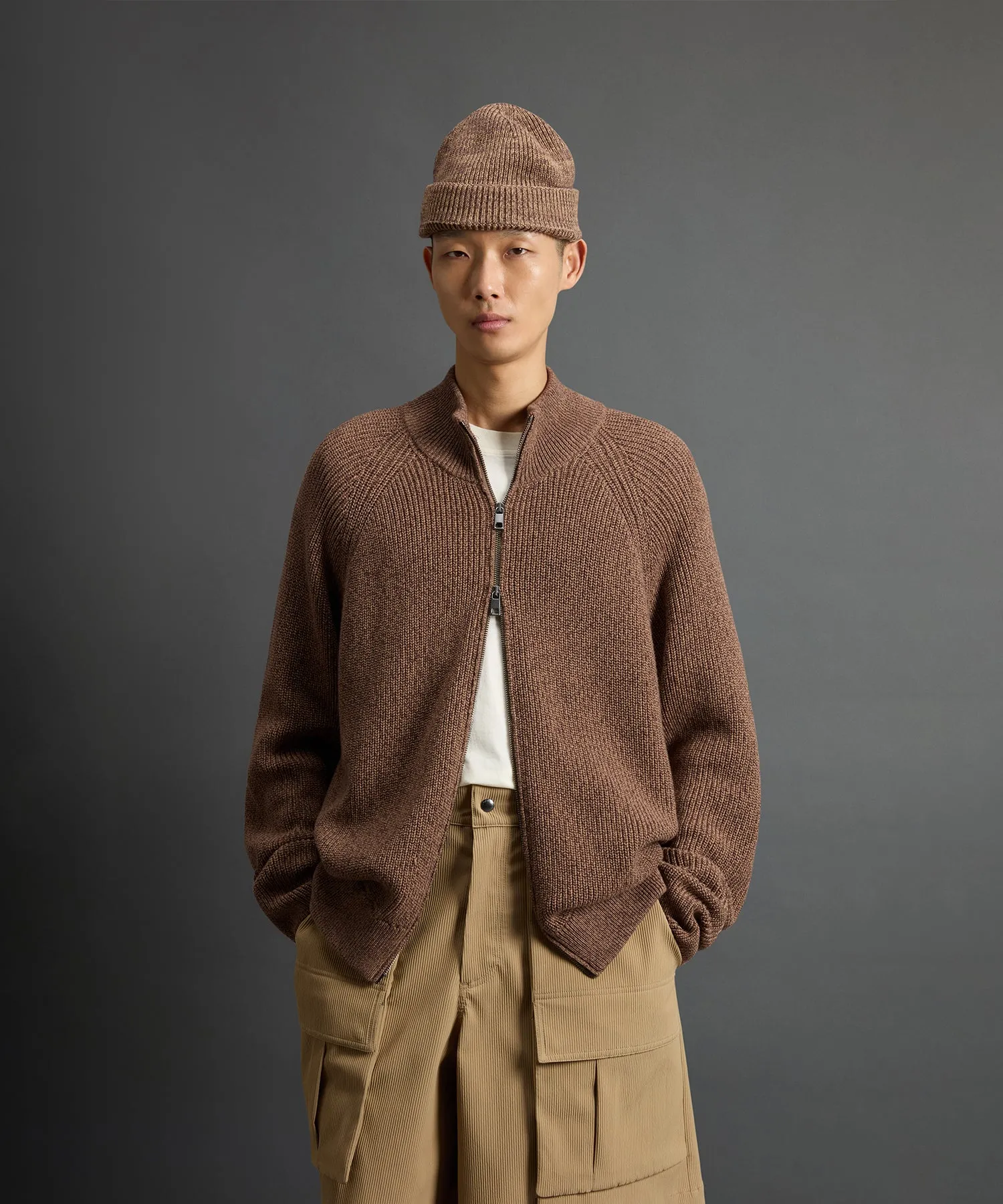 Todd Snyder x Woolrich Cotton Zip-Up Sweater in Brown
