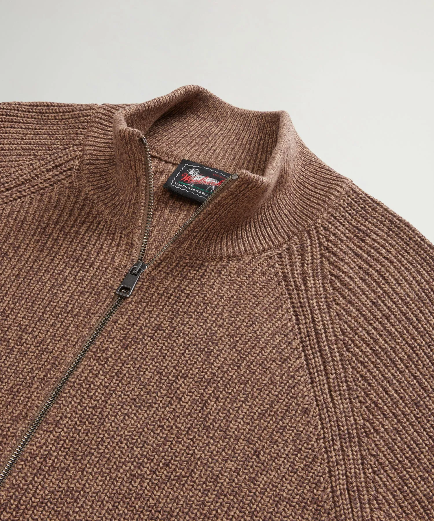Todd Snyder x Woolrich Cotton Zip-Up Sweater in Brown