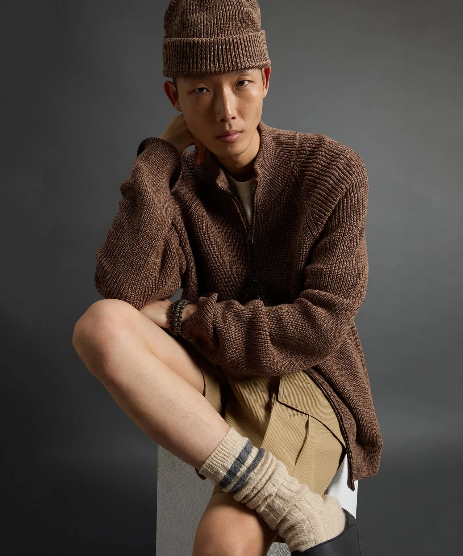 Todd Snyder x Woolrich Cotton Zip-Up Sweater in Brown