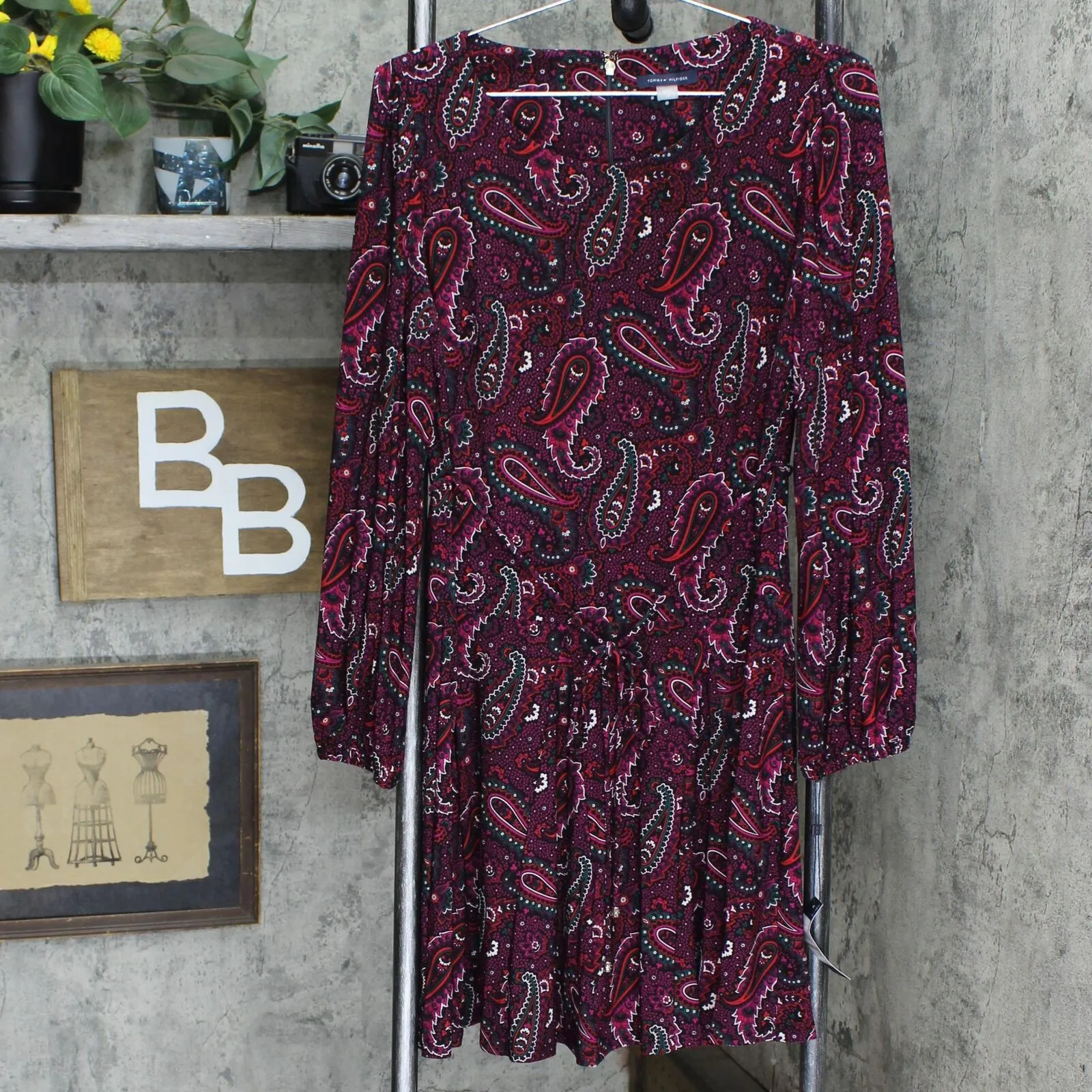 Tommy Hilfiger Womens Belted Paisley-Print Fit & Flare Dress