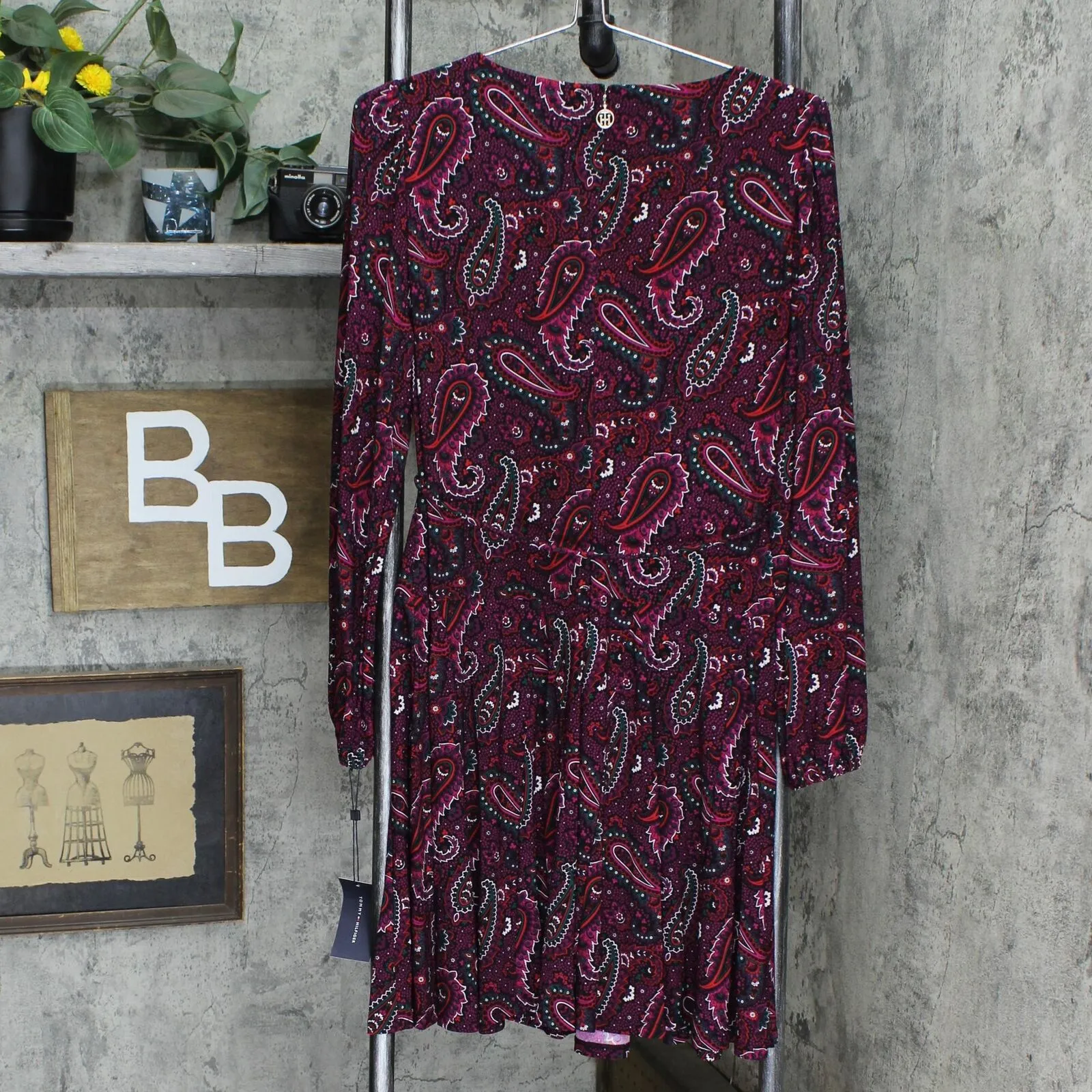 Tommy Hilfiger Womens Belted Paisley-Print Fit & Flare Dress