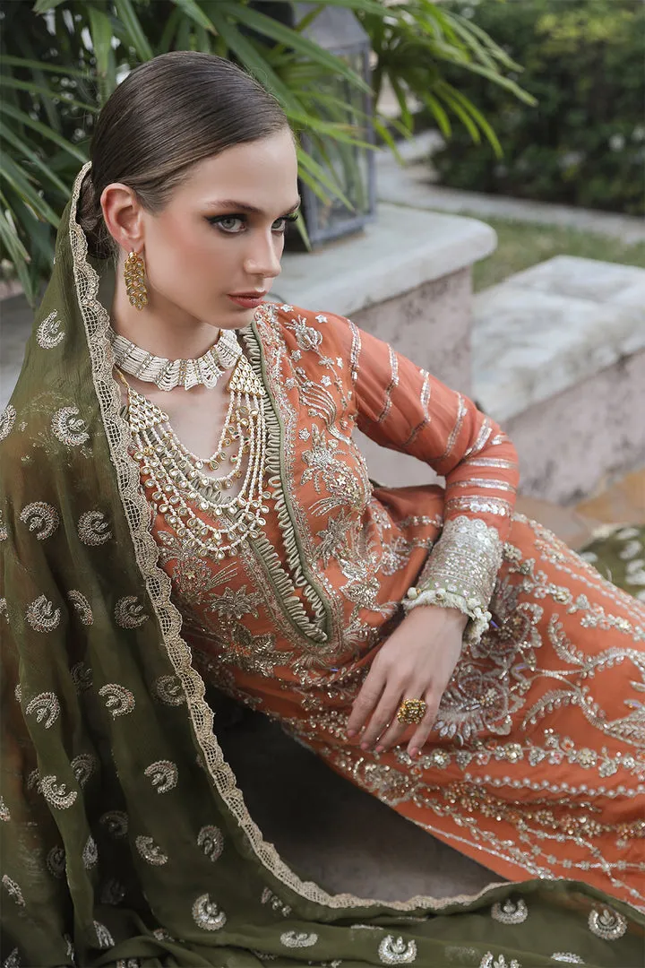 Traditional Orange Embroidered Kameez Sharara Pakistani Wedding Dress