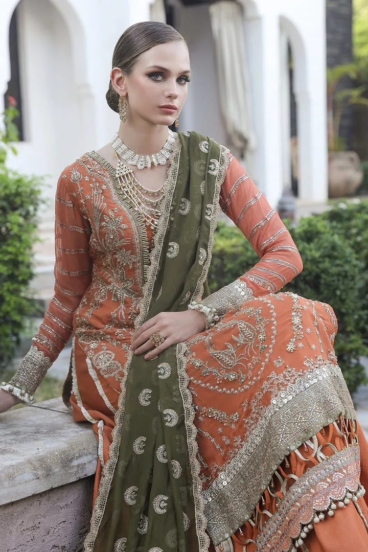 Traditional Orange Embroidered Kameez Sharara Pakistani Wedding Dress