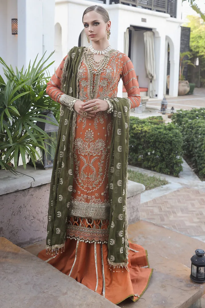 Traditional Orange Embroidered Kameez Sharara Pakistani Wedding Dress