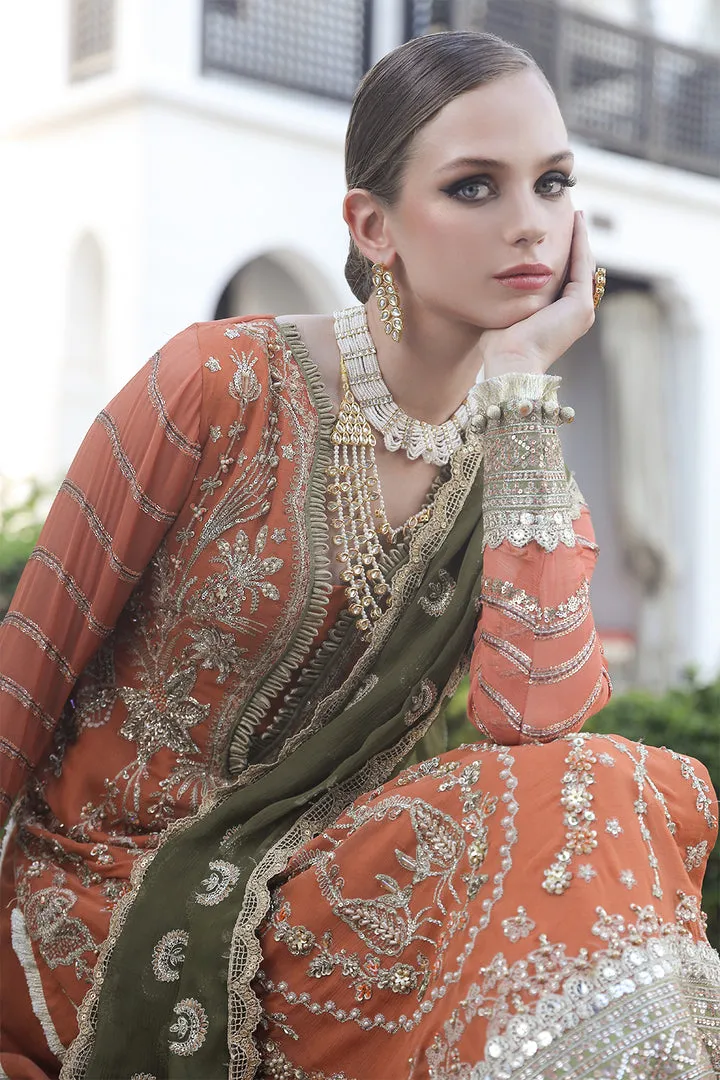 Traditional Orange Embroidered Kameez Sharara Pakistani Wedding Dress