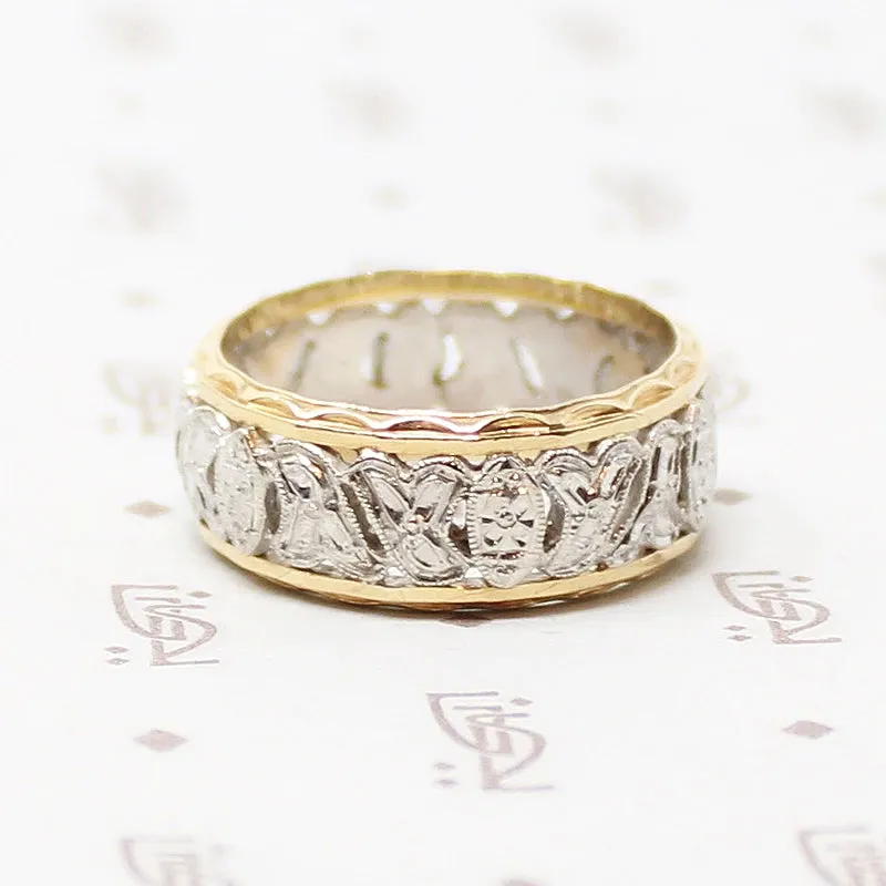 Two-Tone Engraved Paisley Open Work Band
