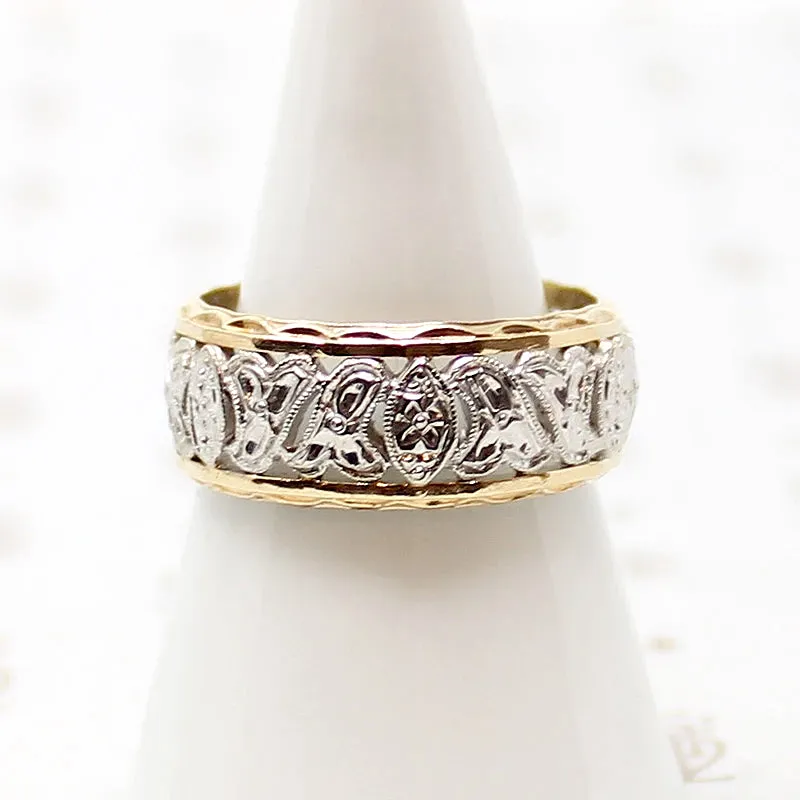 Two-Tone Engraved Paisley Open Work Band
