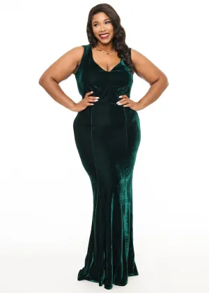 Unique Vintage Goldwyn Velvet 30's Maxi Dress Green