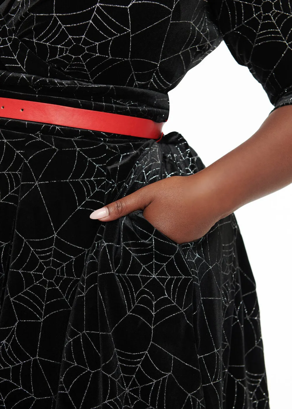 Unique Vintage Spiderweb Glitter Velvet 50's Swing Dress Black