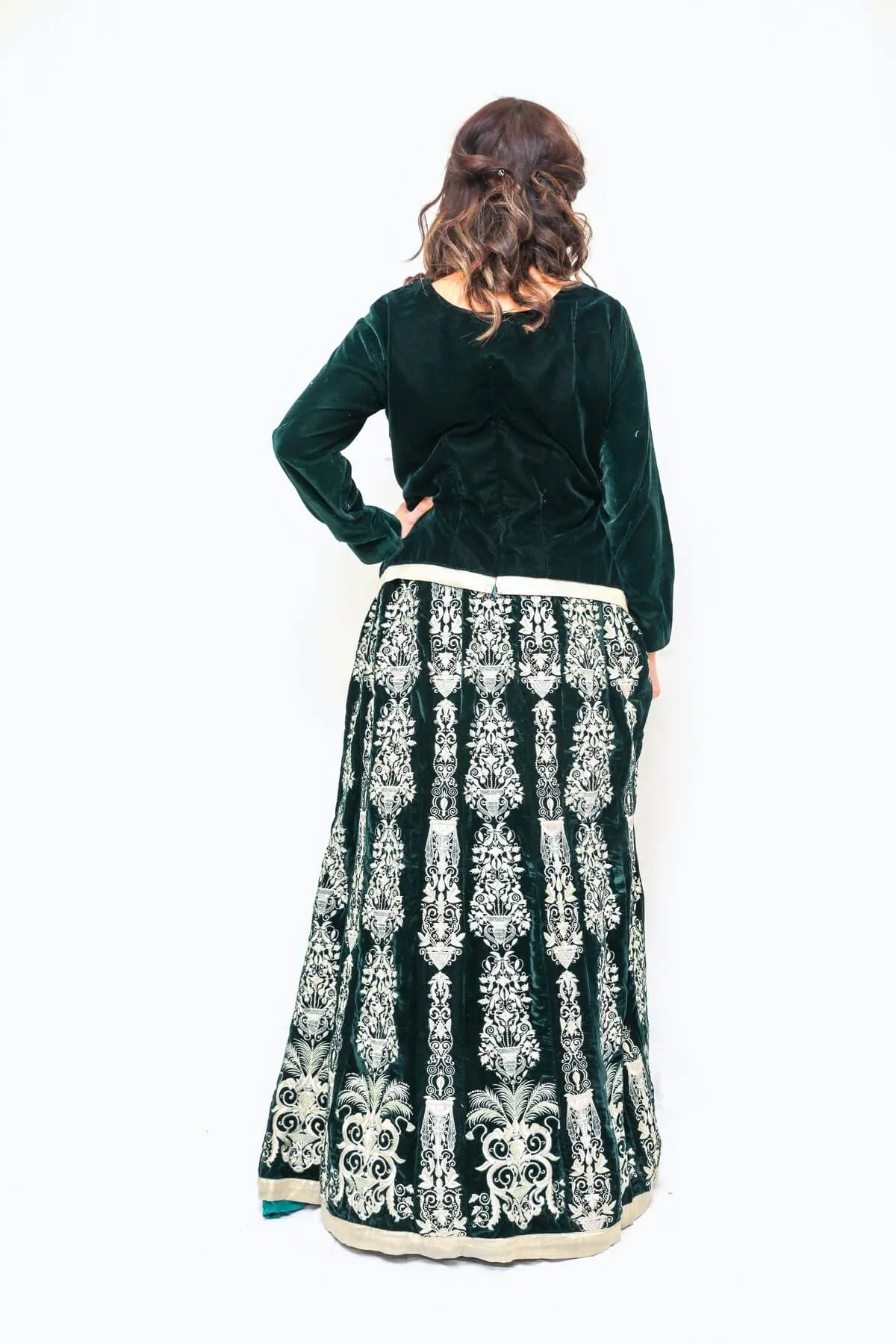 Velvet Embroidered Skirt and Blouse