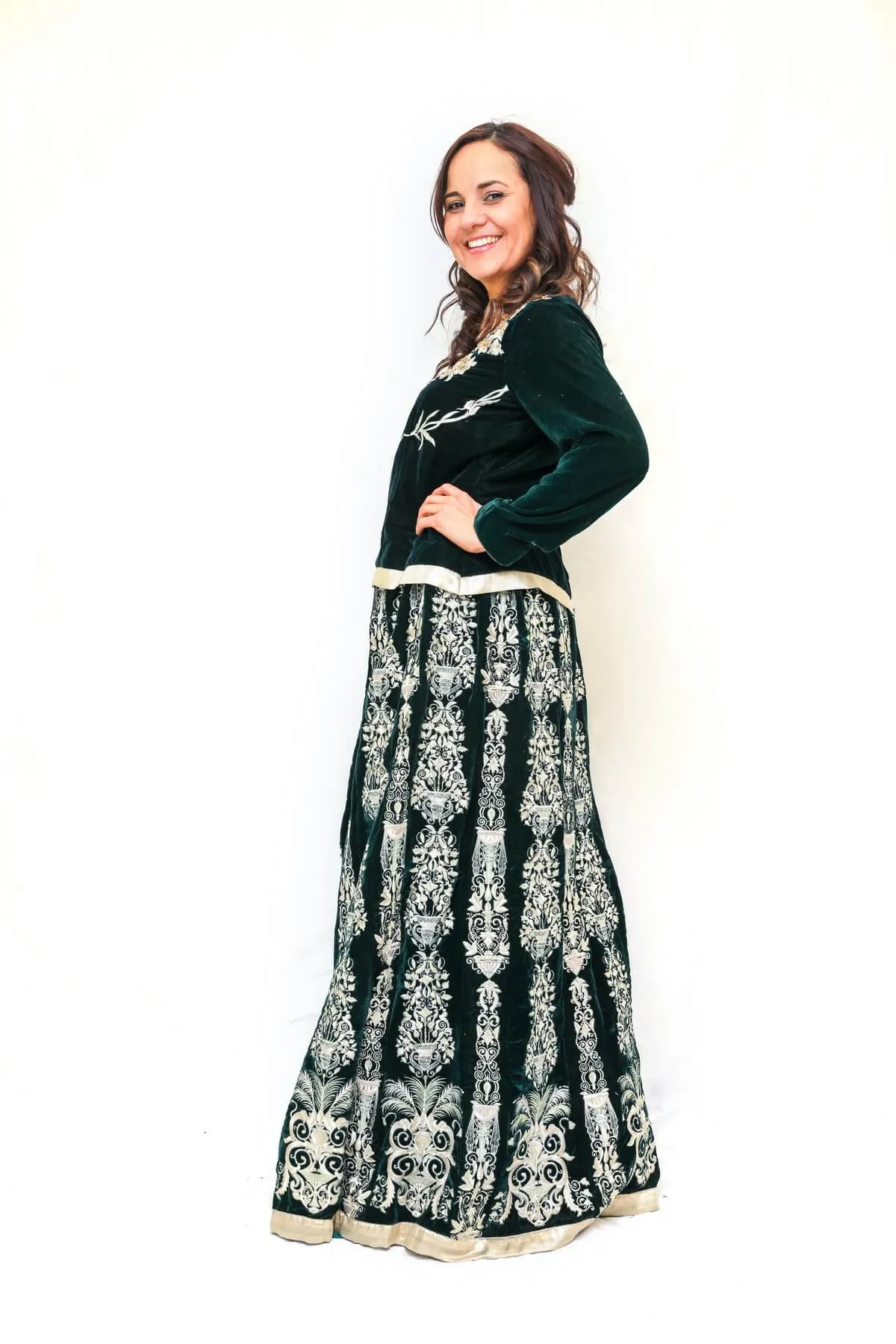 Velvet Embroidered Skirt and Blouse