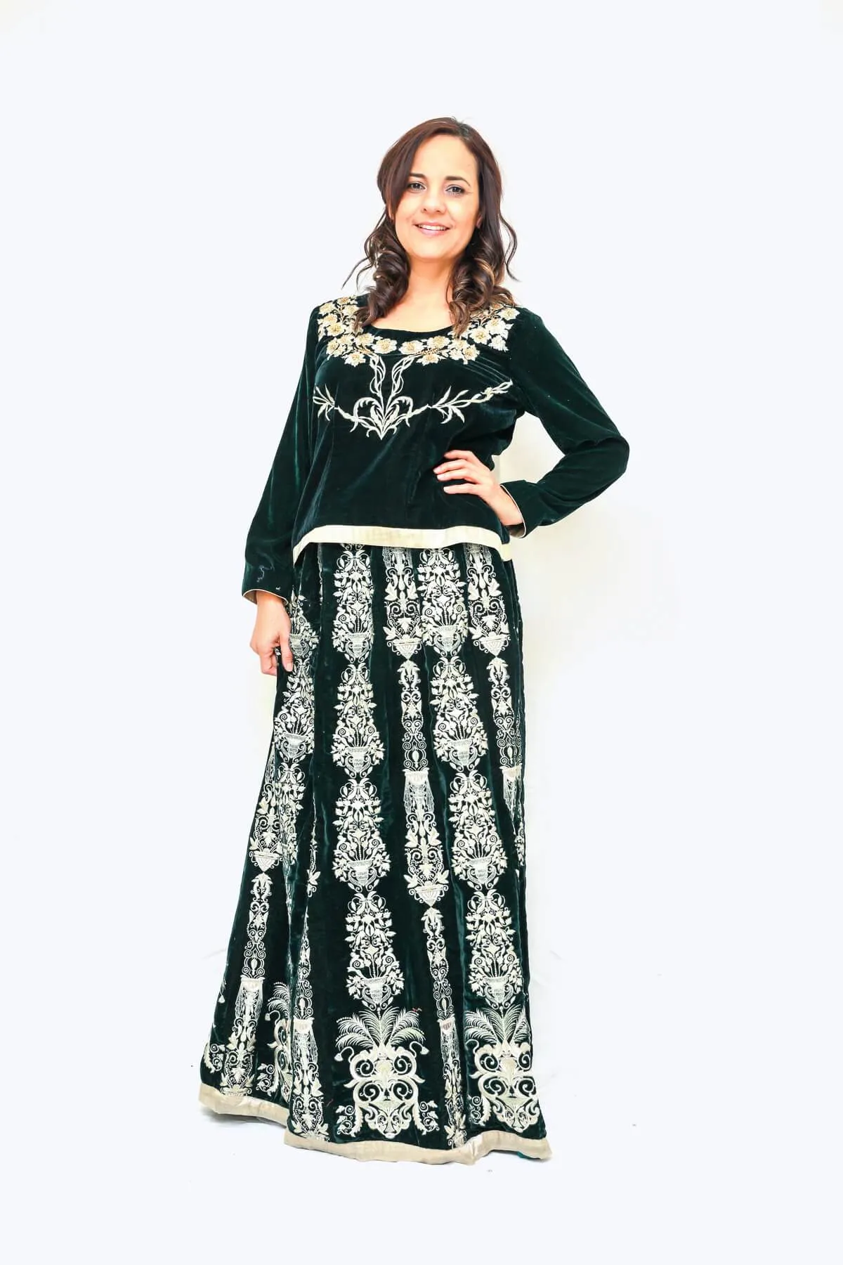 Velvet Embroidered Skirt and Blouse