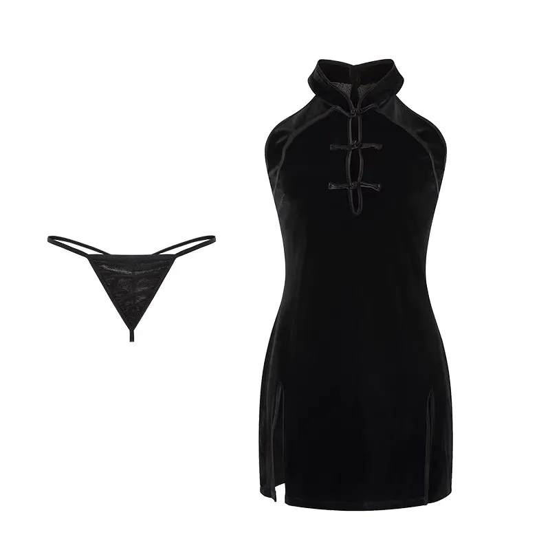VELVET VINTAGE CHEONGSAM DRESS KF83750