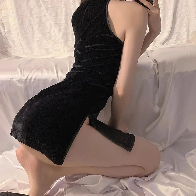 VELVET VINTAGE CHEONGSAM DRESS KF83750