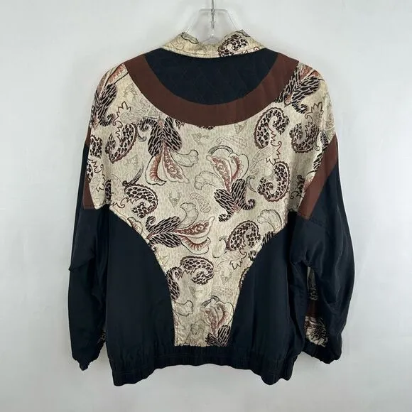 Vintage AB Sport Black and Brown 100% Silk Jacket Zip Up Jacket