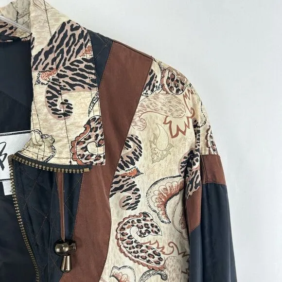 Vintage AB Sport Black and Brown 100% Silk Jacket Zip Up Jacket