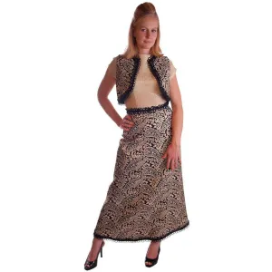 Vintage Black Metallic Silk Paisley Brocade Gold Skirt Vest 1970S Waist 28