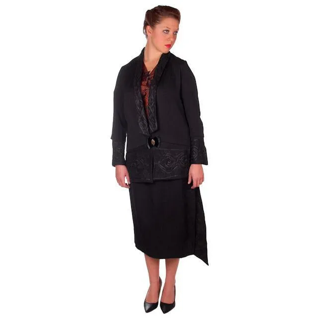 Vintage Black  Paisley Wool/Silk Dress Suit Amazing Design Early 1920s 39-42-50
