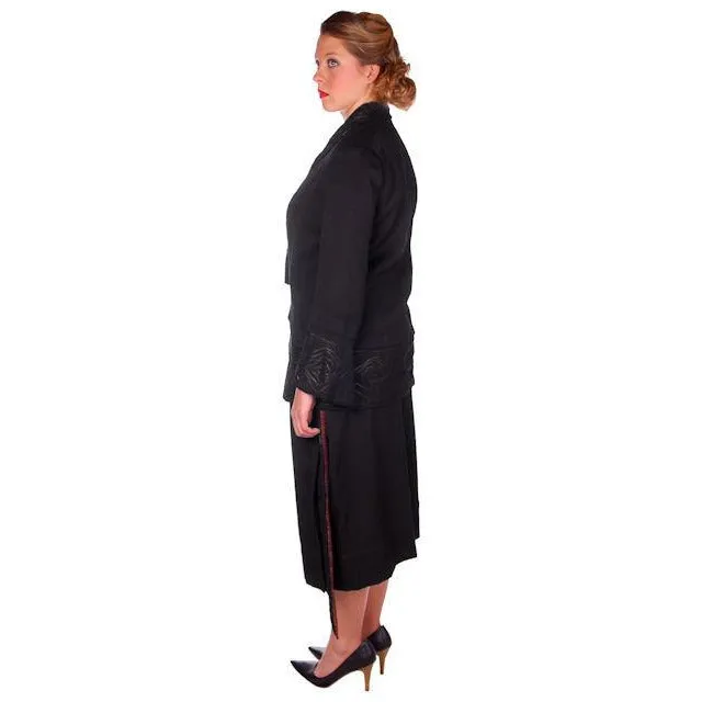 Vintage Black  Paisley Wool/Silk Dress Suit Amazing Design Early 1920s 39-42-50