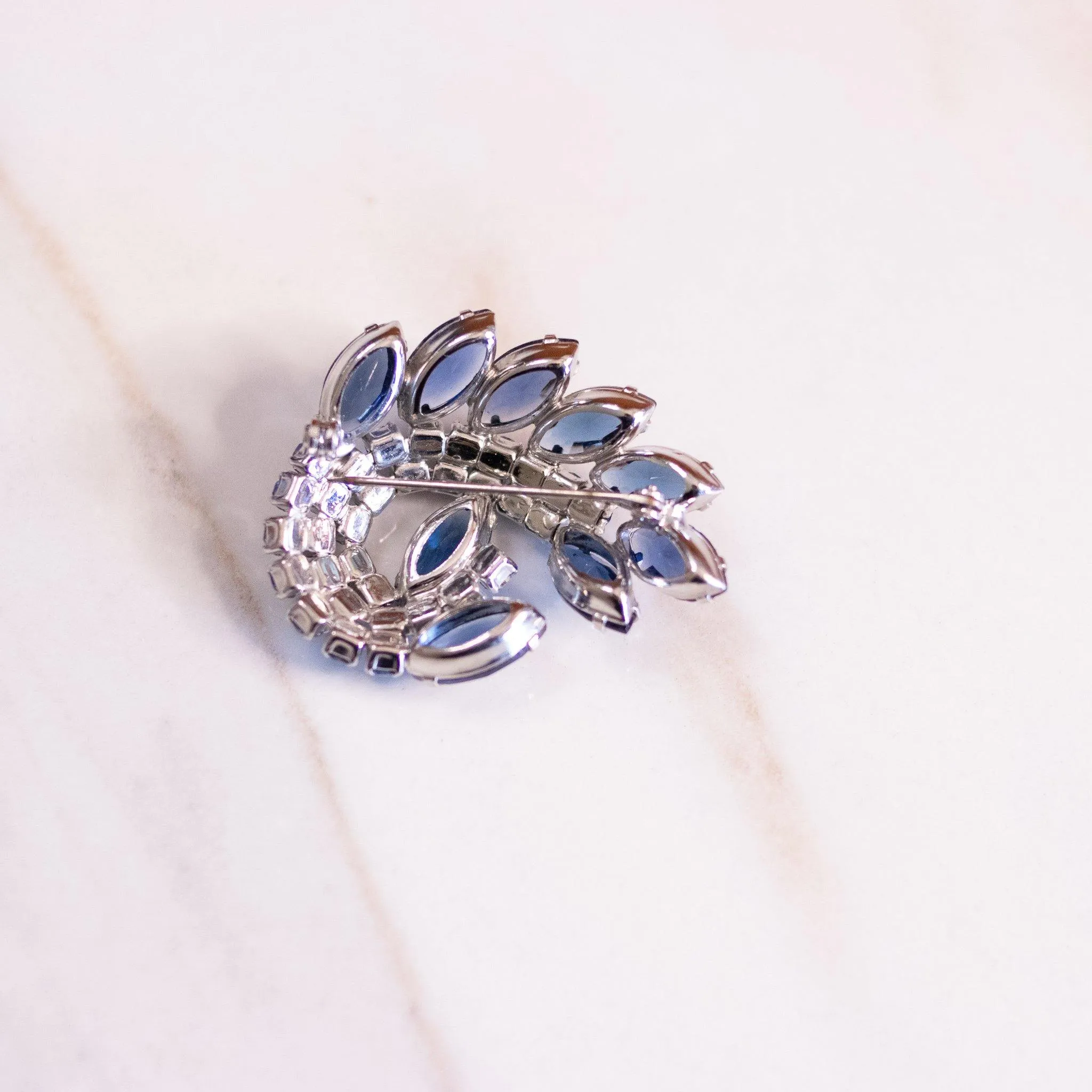 Vintage Blue Paisley Rhinestone Brooch