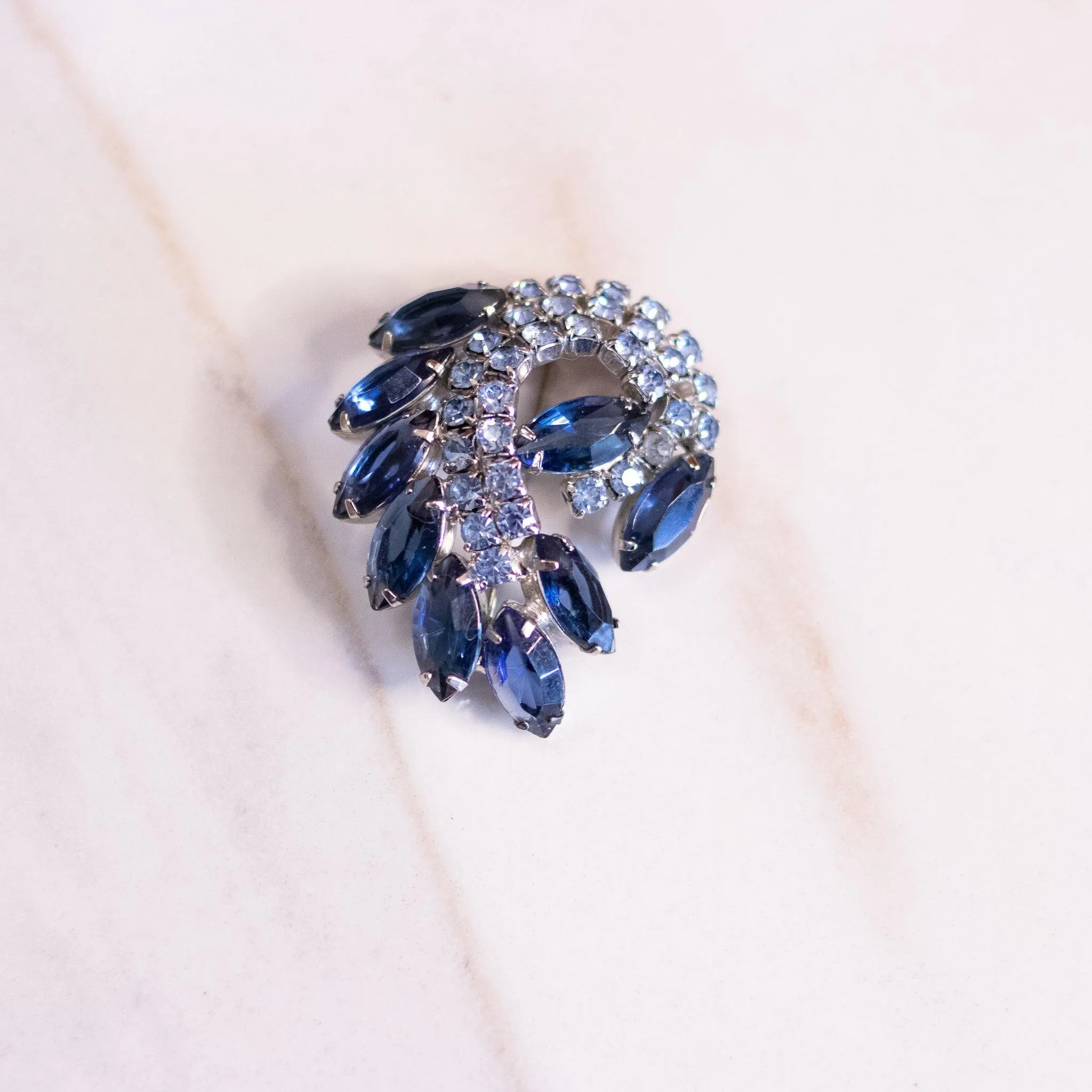 Vintage Blue Paisley Rhinestone Brooch