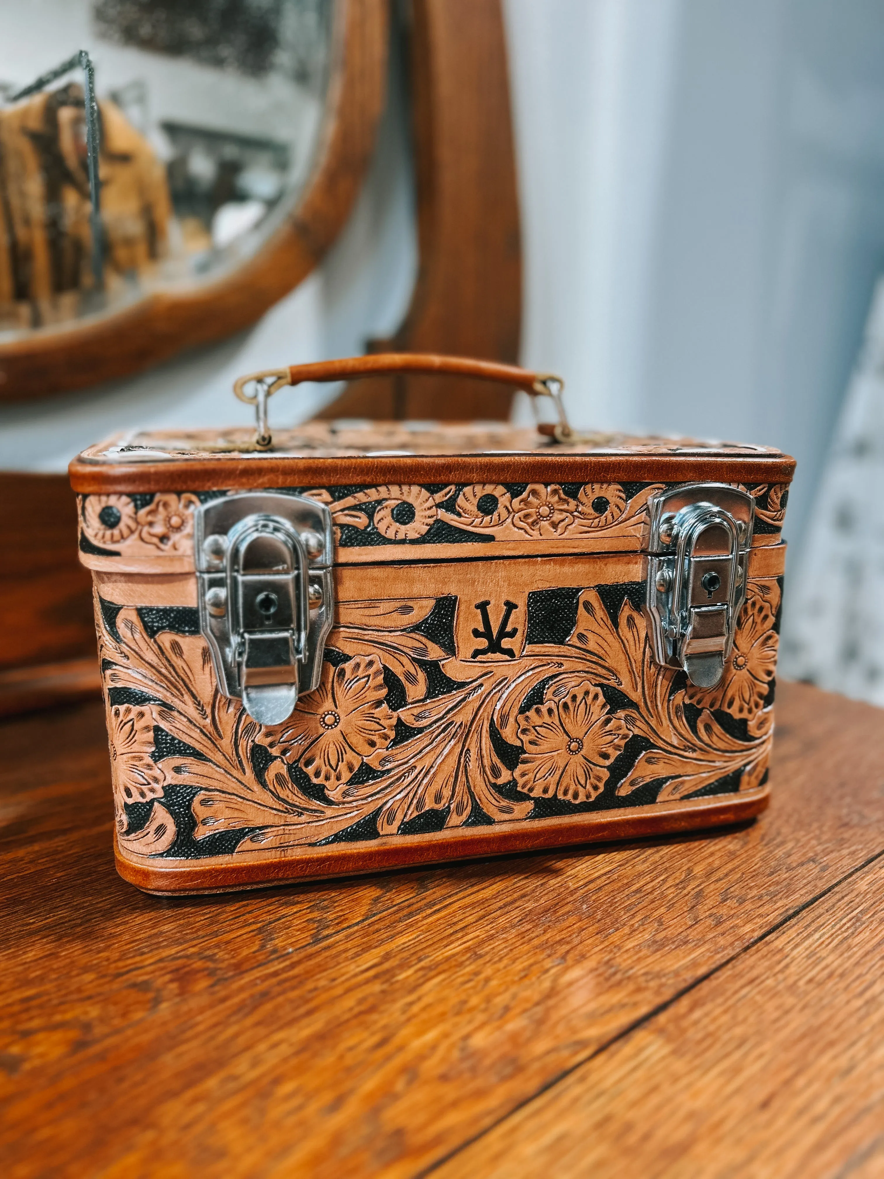 Vintage Cowgirl Leather Train Case