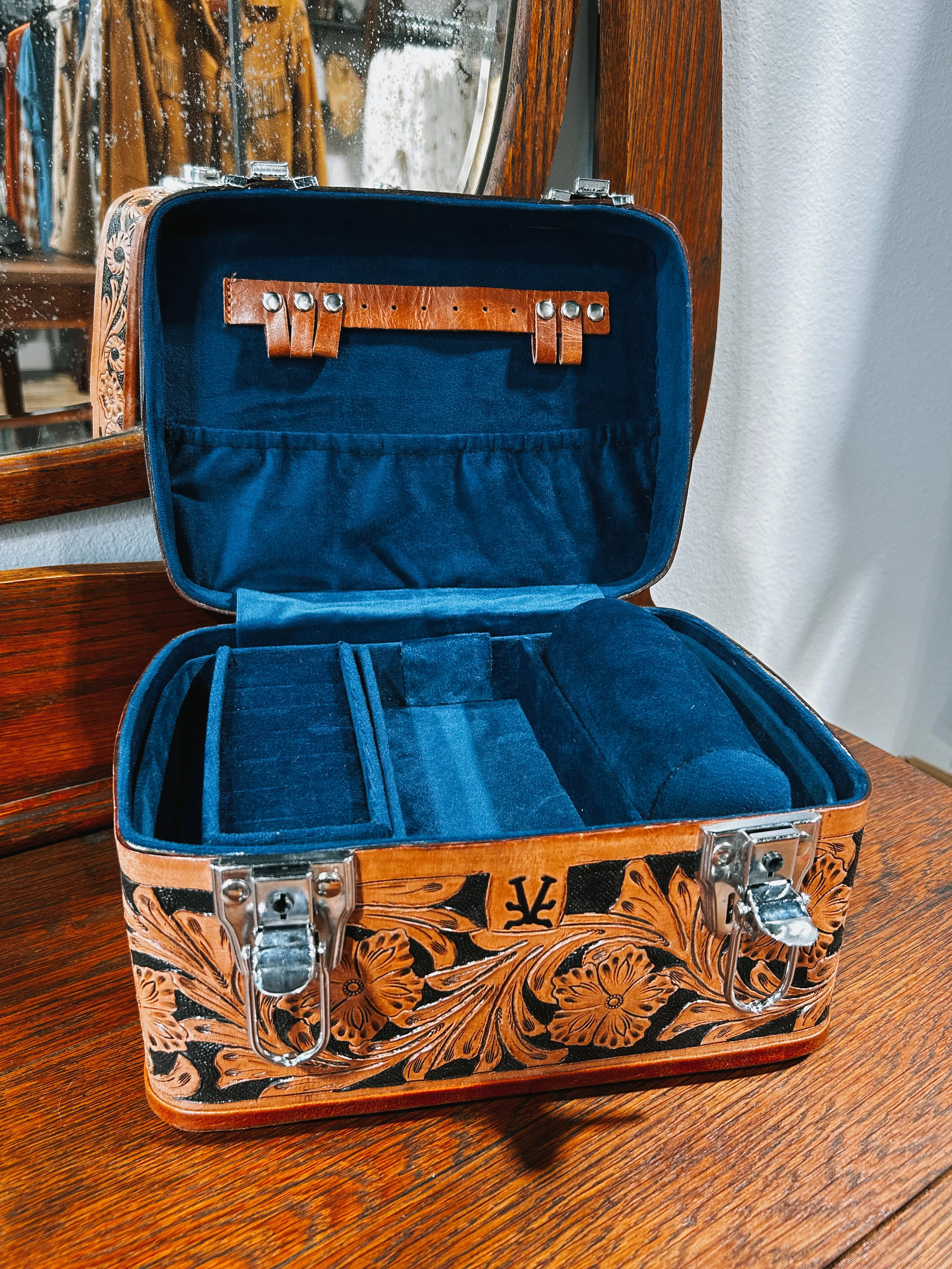 Vintage Cowgirl Leather Train Case