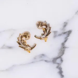 Vintage Damascene Gold and Silver Damascene Crested Plume Earrings