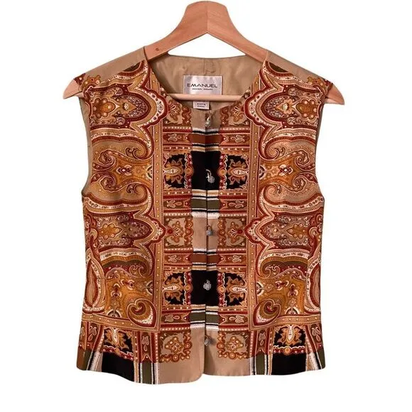 Vintage Designer Emanuel Ungaro Paisley Print Front Button Vest in Size 12/46