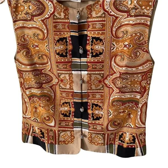 Vintage Designer Emanuel Ungaro Paisley Print Front Button Vest in Size 12/46