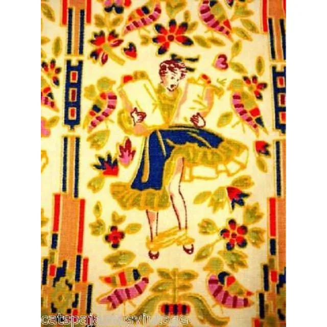 Vintage Fabric Pin-Up Girls Border Print  Yardage Springmaid 1951 36 Inches Square