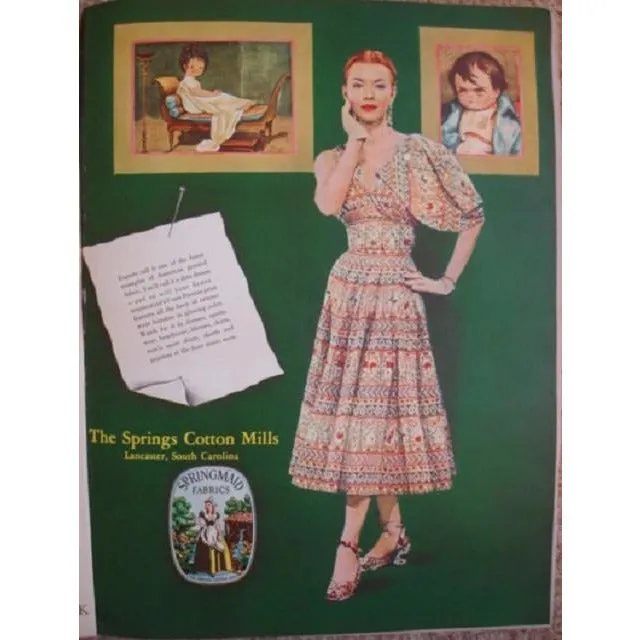 Vintage Fabric Pin-Up Girls Border Print  Yardage Springmaid 1951 36 Inches Square